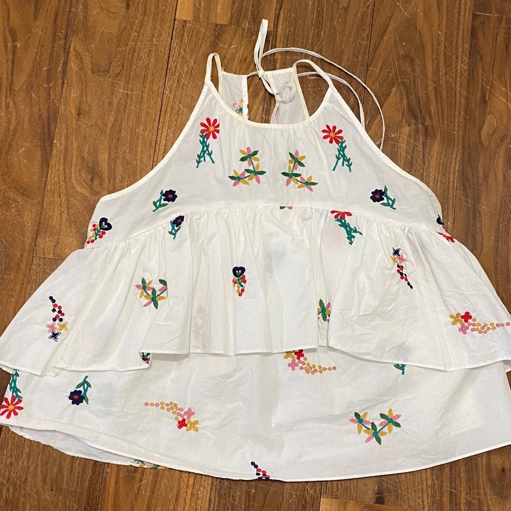 Zara halter embroidered poplin top